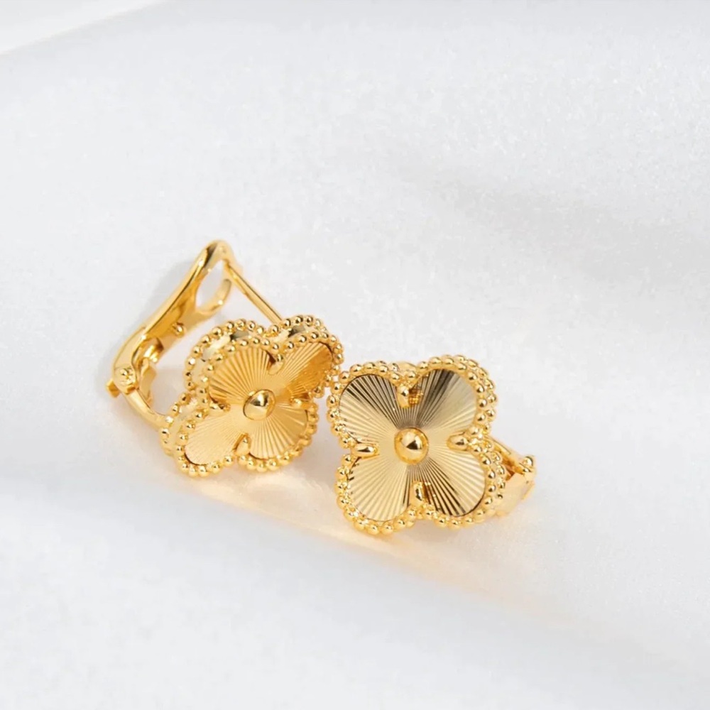 Gold Floral Clip-On Earrings - Elegant Four-Petal Design